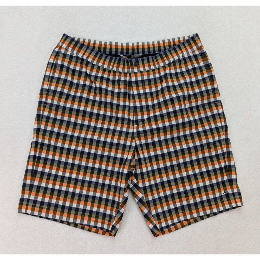QOR Men's Swim Shorts Trunks Size 36 Blue Green Orange Plaid NEW